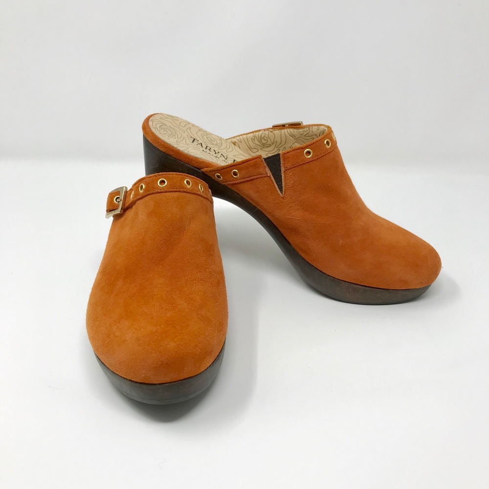 Taryn Rose orange suede slip on clog